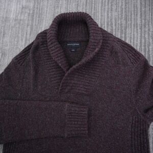 Banana Republic Mens Shawl Collar Sweater Small Burgundy Marled Knit Wool Blend